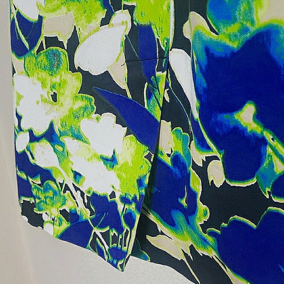 Tahari Sleeveless Sheath Floral Dress Multicolor Neon Green Blue Black Cotton 6 - Picture 15 of 16